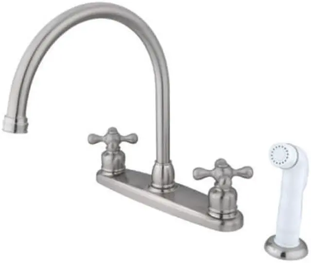 Main image of Kingston Brass KB728AX Double Handle Goose Neck Kitchen Faucet with White Sprayer