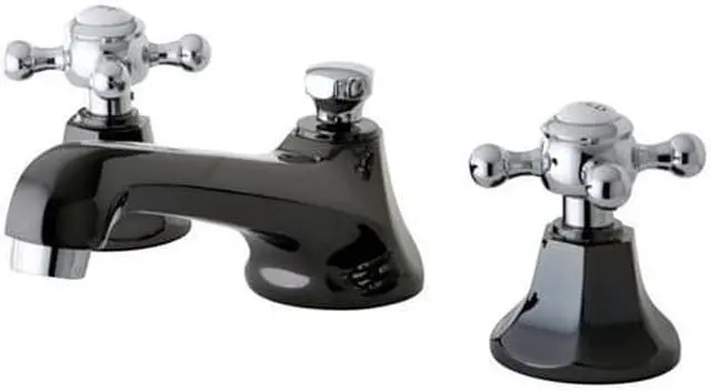 Alt view image 2 of 9 - Kingston Brass NS4467BX Water Onyx widespread lavatory faucet with brass pop-up drain, black nickel finish with chrome trim