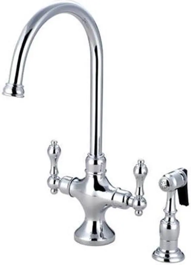 Main image of Kingston Brass KS1761ALBS Double Handle Kitchen Faucet with Brass Side Sprayer