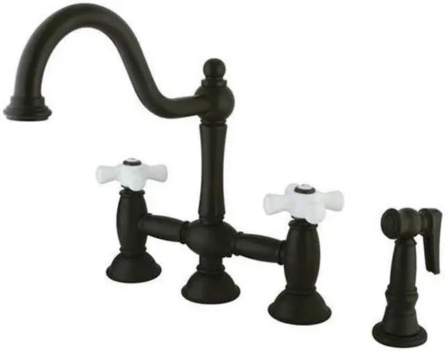 Main image of Kingston Brass KS3795PXBS 8 in. Deck Mount Kitchen Faucet with Brass Sprayer