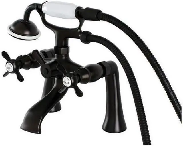 Alt view image 2 of 6 - Kingston Brass KS288ORB Essex 7" Centers Deck Mount Clawfoot Tub Filler with Hand Shower, Oil Rubbed Bronze
