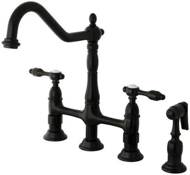 Alt view image 2 of 12 - Kingston Brass KS1275TALBS Tudor 8" Center Kitchen Faucet With Brass Sprayer