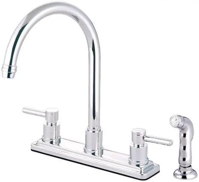 Alt view image 3 of 6 - Kingston Brass KS8791DL 8 Inch Center Kitchen Faucet With Side Sprayer - Polished Chrome