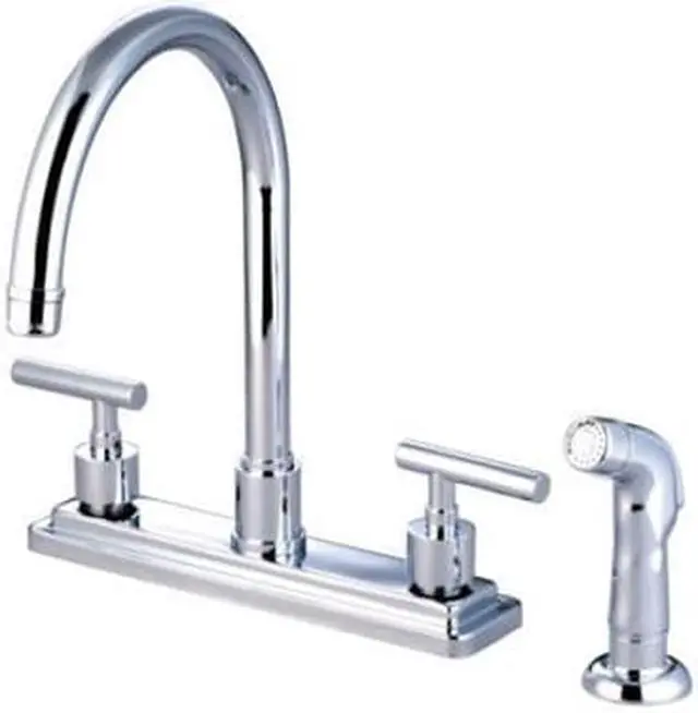 Alt view image 3 of 5 - Kingston Brass KS8791CML Manhattan Double Handle 8" Kitchen Faucet with Non-Meta