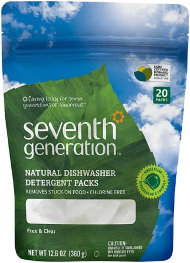 Alt view image 7 of 17 - Seventh Generation 22818PK Natural Dishwasher Detergent Concentrated Packs, Free & Clear, 20 Packets/Pack, 1 Pack