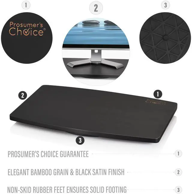 Alt view image 3 of 5 - Prosumer’s Choice Natural Bamboo TV Swivel Stand for LED/LCD TV, 21 inch Base Surface – Black