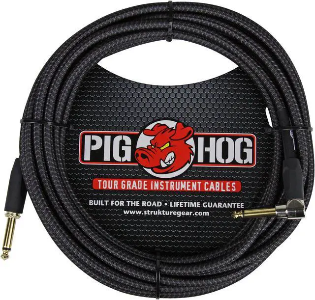 Main image of Pig Hog "Black Woven" Woven Jacket Tour Grade Instrument Cable, 20-foot Right Angle