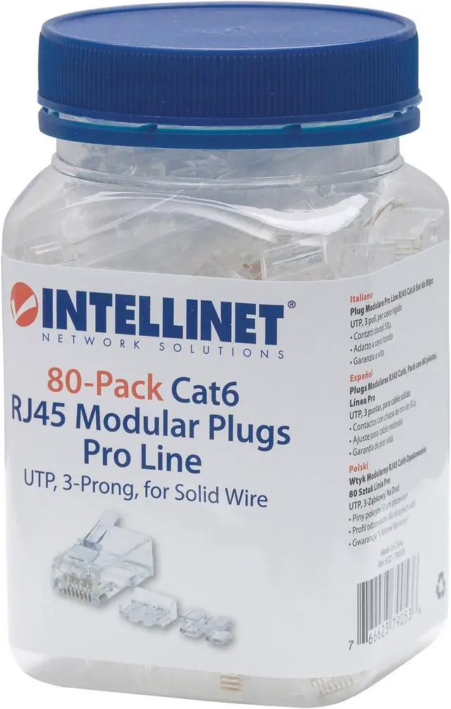 Alt view image 3 of 8 - INTELLINET 790536 CAT-6 3-Prong Mod Plugs, 80 pk