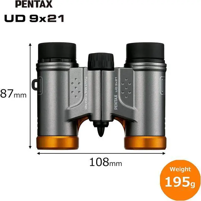 Alt view image 2 of 13 - PENTAX Binoculars UD 9x21 Gray and Orange Lightweight Body