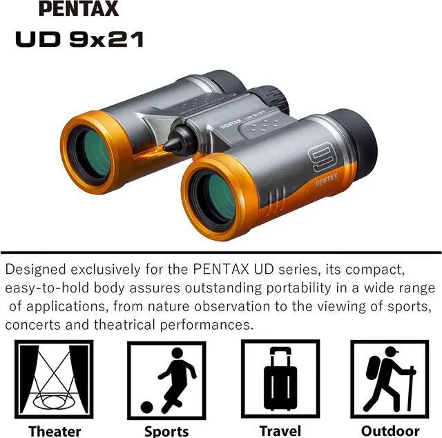 Alt view image 3 of 13 - PENTAX Binoculars UD 9x21 Gray and Orange Lightweight Body