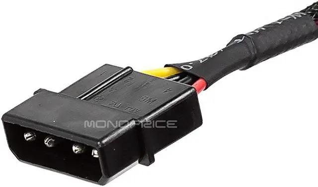 Main image of Monoprice 12-inch 4-pin MOLEX Male to 2x 15-pin SATA II Female Power Cable w/Net Jacket