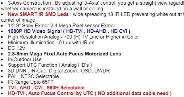 Alt view image 4 of 4 - HD TVI In/Outdoor small eyeball Night Vision camera 3x Auto Fucus Control by UTC 2.8-8mm