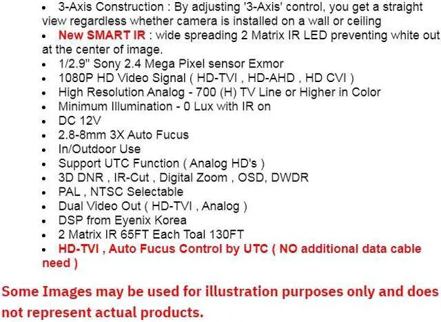 Alt view image 2 of 2 - HD TVI In/Outdoor Matrix IR Night Vision camera 3x Auto Fucus Control by UTC 2.8-8mm