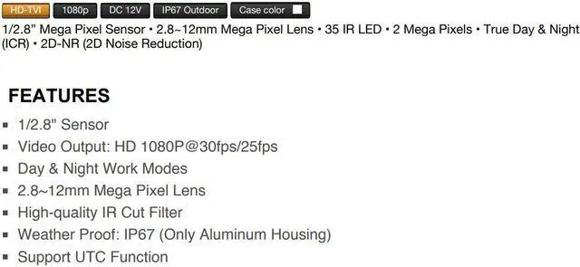 Alt view image 2 of 5 - Eyemax TIV-032V-W HD-TVI 1080p Outdoor Vandal IR DOME Camera 2.8-12mm 12V DC