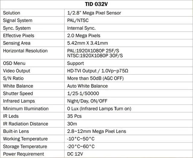 Alt view image 3 of 3 - Eyemax TID 032V 1080P Indoor Dome IR Camera 2.8-12mm 35Leds 12V DC, white, Dual Video Outputs