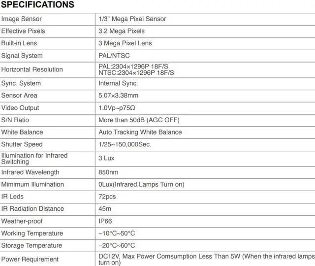 Alt view image 3 of 3 - Eyemax TIR-B3072V-B HD-TVI 3MP Outdoor Bullet Camera, 2.8-12mm, 72 IR LED 12V DC