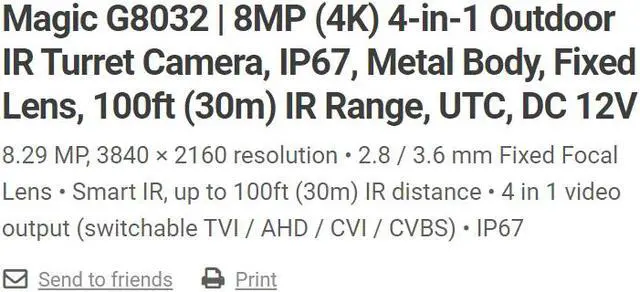 Alt view image 3 of 6 - Eyemax Magic series TIU G8032 8MP 4K UHD Outdoor IR Turret Camera, IP67, Metal Body 2.8mm Wide 12V DC