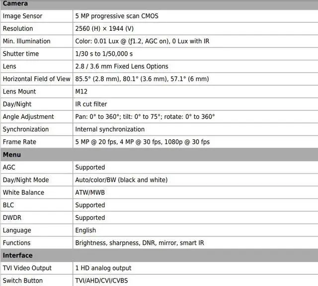 Alt view image 5 of 5 - Eyemax Magic series TIU G5022 5MP Outdoor IR Turret Camera, IP67, Metal Body 2.8mm 12V DC