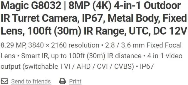 Alt view image 4 of 12 - Eyemax Magic series TIU G8032 8MP 4K UHD Outdoor IR Turret Camera, IP67, Metal Body 3.6mm 12V DC