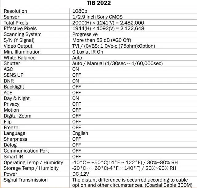Alt view image 2 of 4 - Eyemax HD TVI, TIB-2022-B28 1080P In/Outdoor IR Turret Camera, 2.8mm Wide 12V DC Grey ( Made In Korea )