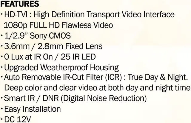 Alt view image 3 of 4 - Eyemax TIB-2022-WW28 1080P In/Outdoor IR Turret Camera, 2.8mm Wide 12V DC white