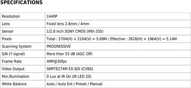 Alt view image 3 of 4 - Eyemax UIU-P4122-B40 4MP EX-SDI, In/Outdoor IR Turret Camera, 4mm 12V DC Grey ( Made In Korea )
