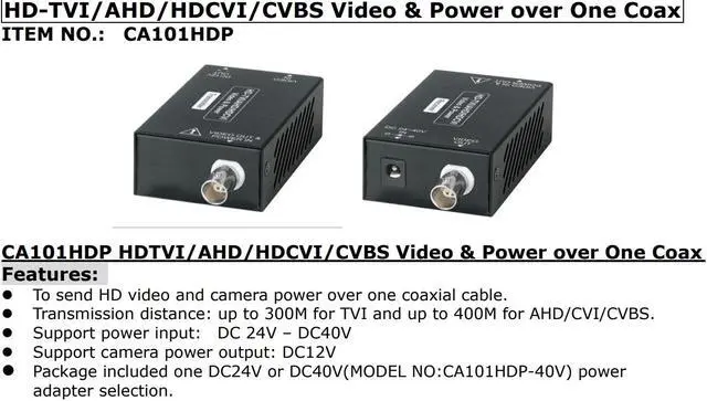 Alt view image 6 of 6 - HD-TVI, AHD, HDCVI Video and Power over one Long Range Coaxial Converter