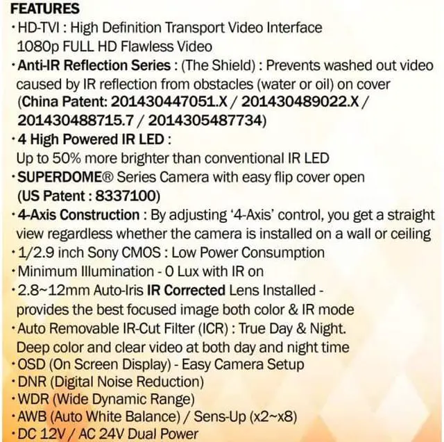 Alt view image 4 of 6 - Eyemax Superdome Series Indoor IR Dome 1080P HD-TVI Camera TDR-2544V, 2.8-12mm Dual Power ( Made In Korea ) White case