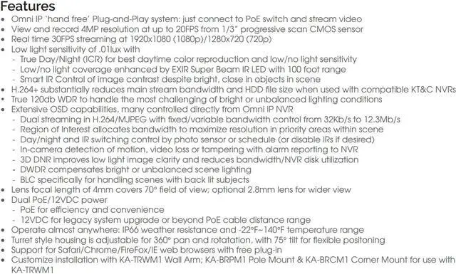 Alt view image 5 of 5 - KT&C OMNI-IP 4 Megapixel Network Camera - Color