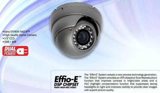 Alt view image 3 of 6 - Eyemax IB-6339MV IN/Outdoor Dome IR Eyeball Turret Camera 700TVL Sony Effio, 960H Dual Power Gray Color
