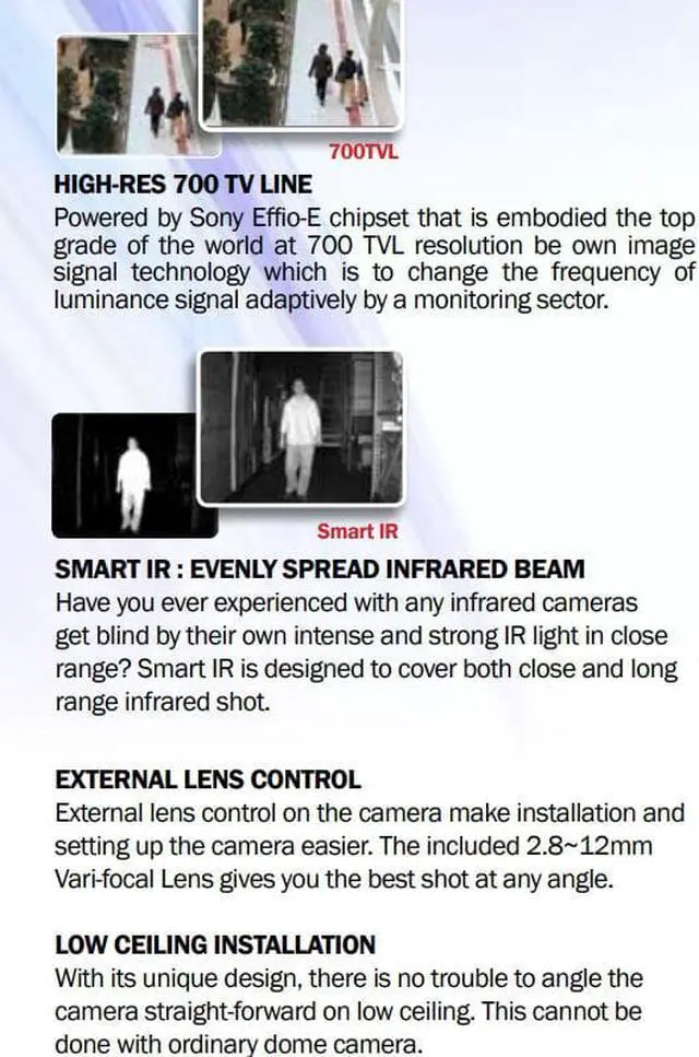 Alt view image 4 of 6 - Eyemax IB-6339MV IN/Outdoor Dome IR Eyeball Turret Camera 700TVL Sony Effio, 960H Dual Power Gray Color