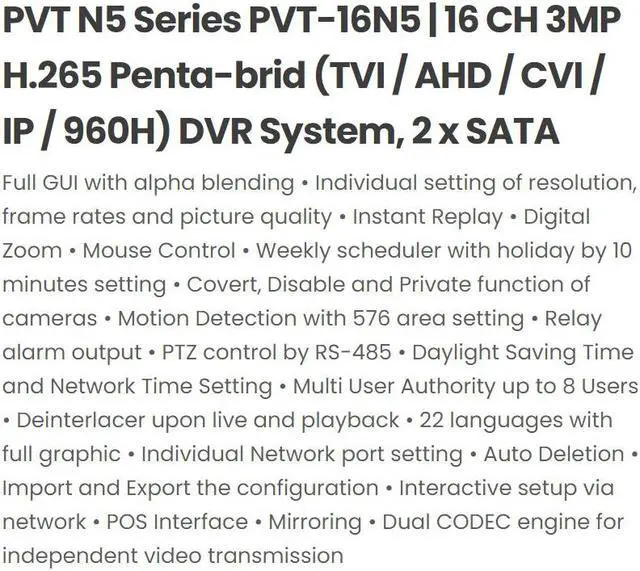 Alt view image 3 of 6 - Eyemax Prestige TVST PVT Series 16CH 5MP DVR system, H265 HD-TVI, CVI, AHD, 960H Mix & Match App:Magic Viewer 4 TB
