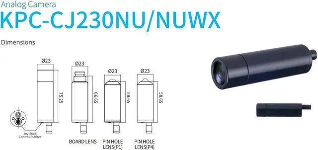 Alt view image 4 of 4 - KT&C KPC-CJ230NUWX 850 TVL Analog Miniature Bullet Camera, 960H, Day & Night, OSD, 3.6mm
-Upgraded from KPC-CJ230NUWX-