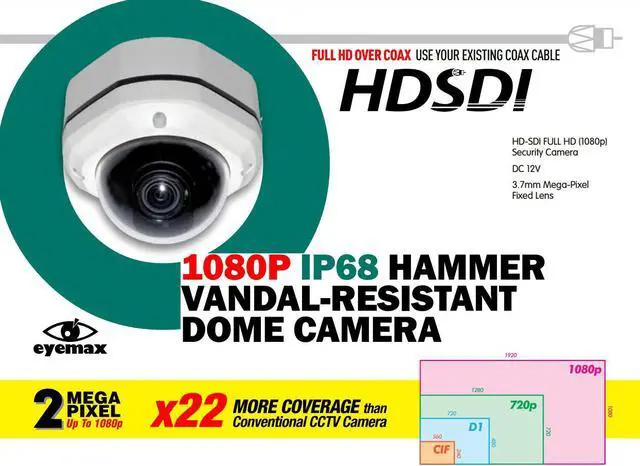 Alt view image 6 of 6 - XHM-202 HD-SDI outdoor dome security camera, 1080p 2 megapixel, IP68 vandal-proof