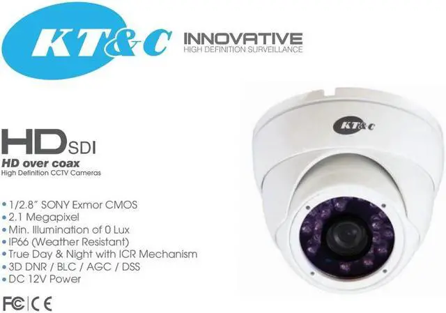 Alt view image 4 of 5 - KT&C HD-SDI 1080P Turret Dome Camera 3.6mm KPC-HNV522M In/Outdoor 3.6mm 12V DC -BLACK-
