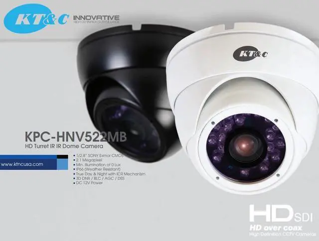 Main image of KT&C HD-SDI 1080P Turret Dome Camera 3.6mm KPC-HNV522M In/Outdoor 3.6mm 12V DC -BLACK-