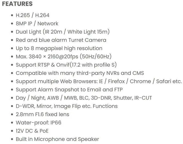 Alt view image 4 of 6 - Eyemax 8MP Standard 4K Dual-Light Turret dome Camera, 2.8mm Wide Lens, POE, Mic, Speaker, Blue Alarm Light, Plug & Play Magic NVRs and Eyemax NVR ( Magic Viewer NVR , DMSS NVR )