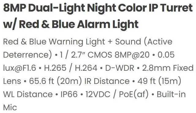Alt view image 2 of 6 - Eyemax 8MP Standard 4K Dual-Light Turret dome Camera, 2.8mm Wide Lens, POE, Mic, Speaker, Blue Alarm Light, Plug & Play Magic NVRs and Eyemax NVR ( Magic Viewer NVR , DMSS NVR )