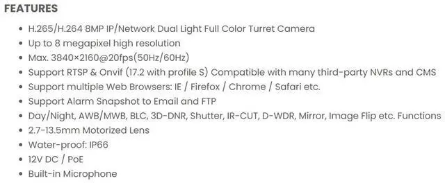 Alt view image 3 of 5 - Eyemax 8MP Standard 4K Dual-Light Turret dome Camera, 2.7-13.5mm Motorized Lens, POE, Mic, Plug & Play Magic NVRs and Eyemax NVR ( Magic Viewer NVR , DMSS NVR )