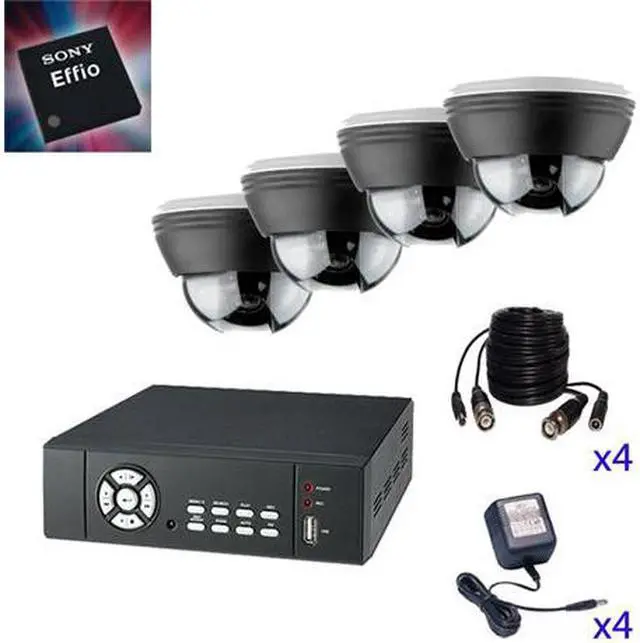Main image of 4ch DVR Package: H.264 DVR, SONY EFFIO Dome Camera, Power Supply and Cables, 3G phone support
