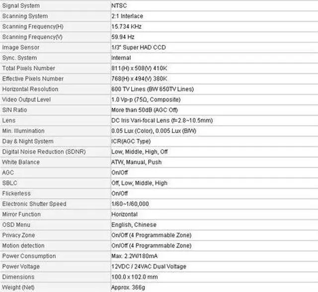 Main image of CNB OEM DBM-24VF 600 TVL MONALISA DSP Indoor Dome Camera, 2.8~10.5mm Lens, ICR DNR Dual Power OEM