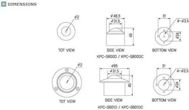 Alt view image 2 of 3 - KTnC KPC-S801DCH Aluminum Dome Camera 550TVL Flush Type 3.7mm