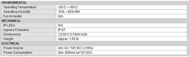 Alt view image 5 of 6 - BL VHN-V855 Outdoor Dome Camera: 700 TVL, ICR, 2.8~12mm IR Lens, DUAL power, IP67 Vandal-Resistant