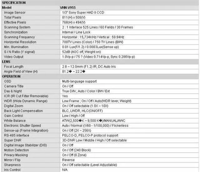 Alt view image 5 of 5 - BL VHN-V955 Outdoor Dome Camera 700 TVL ICR SENS-UP 2.8~12mm IR Lens 3D DNR DUAL power IP67
