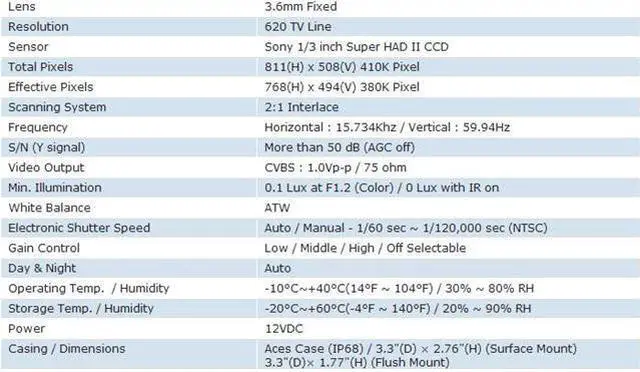 Alt view image 2 of 3 - Eyemax IA-6010 Outdoor Dome IR Camera 620 TVL small IP 68case 10LED Surface and Flush Dual Mount