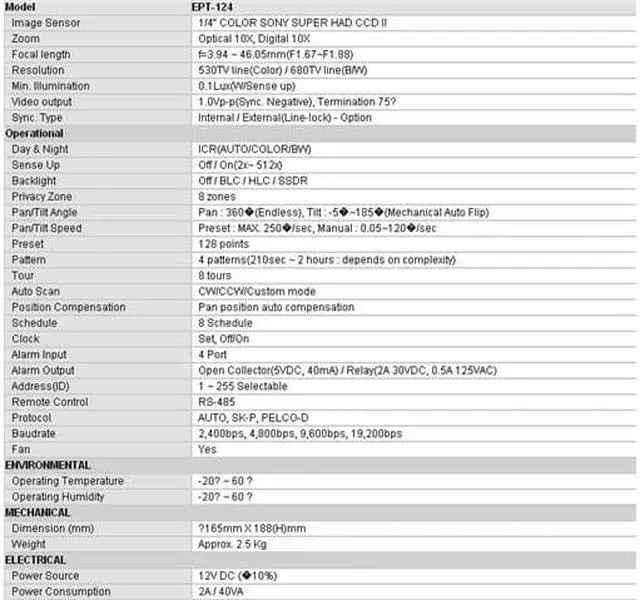 Alt view image 4 of 4 - BL EPT-124 Outdoor Mini Dome PTZ camera 500 TVL, 10x Optical Zoom, ICR, Auto-Flip