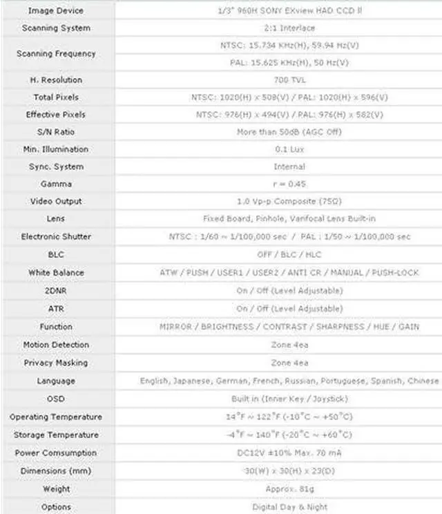 Alt view image 2 of 2 - KTnC KPC-E700NU Color Miniature Camera 700 TVL SONY Effio 30mm x 30mm