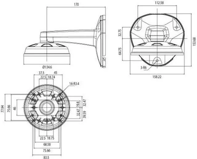 Alt view image 4 of 4 - Wall Mount Type Plastic Bracket for Eyeball and Dome