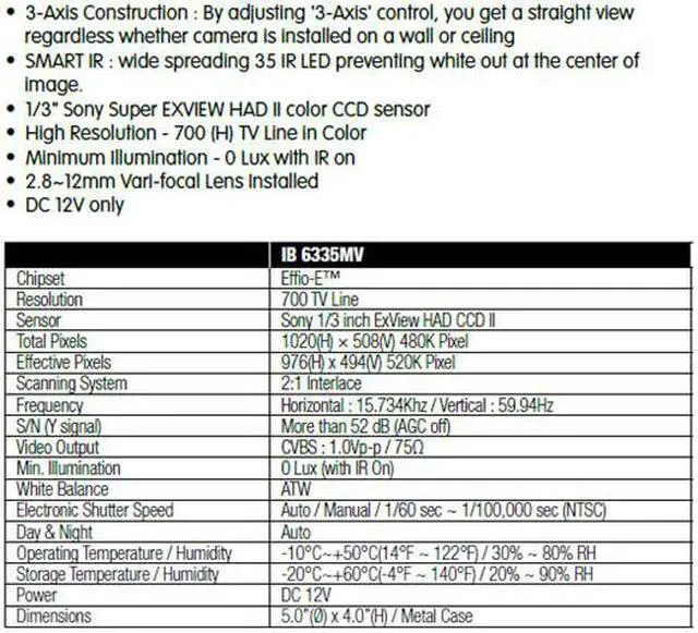 Alt view image 2 of 3 - Eyemax IB-6335MV Outdoor Dome IR Camera Effio DSP EX-VIEW CCD, 700 TVL, 35 SMART IR, Eyeball Type (Gray)