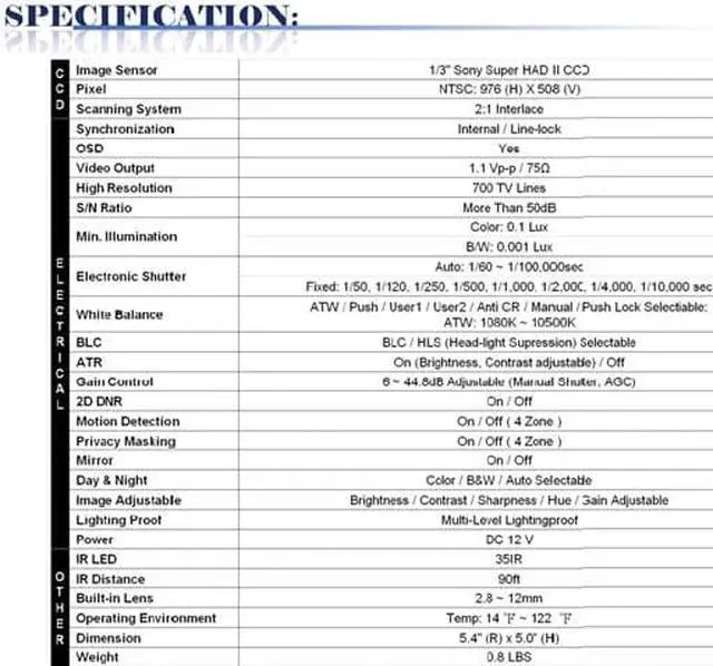 Main image of 700 TV Lines 35 IR 2.8 ~ 12mm Vari-Focal Lens Indoor Effio High Resolution Camera ( Black, Indoor Only, 12V DC )